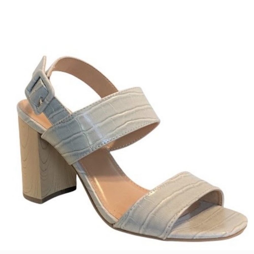 LC Lauren Conrad Matcha Gray Crocko Womens Comfort High Heel Sandals